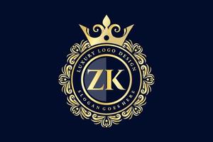 zk letra inicial ouro caligráfico feminino floral mão desenhada monograma heráldico antigo estilo vintage luxo design de logotipo vetor premium