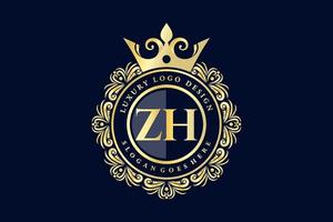zh letra inicial ouro caligráfico feminino floral mão desenhada monograma heráldico antigo estilo vintage luxo design de logotipo vetor premium