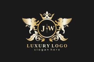 inicial jw letter lion royal luxo logotipo modelo em arte vetorial para restaurante, realeza, boutique, café, hotel, heráldica, joias, moda e outras ilustrações vetoriais. vetor