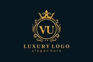 modelo de logotipo de luxo real de letra vu inicial em arte vetorial para restaurante, realeza, boutique, café, hotel, heráldica, joias, moda e outras ilustrações vetoriais. vetor
