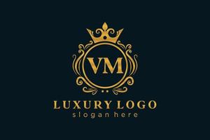 modelo de logotipo de luxo real carta inicial vm em arte vetorial para restaurante, realeza, boutique, café, hotel, heráldica, joias, moda e outras ilustrações vetoriais. vetor