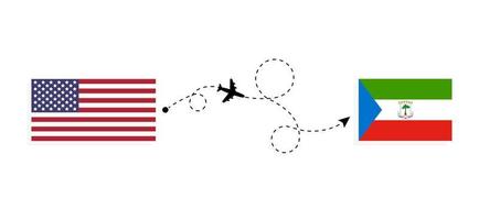 voo e viagem dos EUA para a Guiné Equatorial pelo conceito de viagem de avião de passageiros vetor