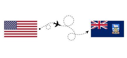 voo e viagem dos EUA para as Ilhas Malvinas pelo conceito de viagem de avião de passageiros vetor