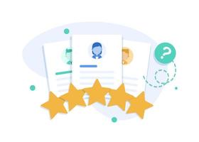 feedback do cliente, retratos de três pessoas e estrelas de avaliação abaixo, revisão do cliente vetor