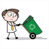 ativo de um personagem de desenho animado jovem empresário carregando uma lata de lixo vetor