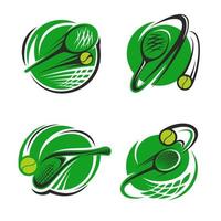 ícones de vetor de bola e raquete de clube de esporte de tênis