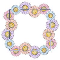 moldura decorativa quadrada, espaço de cópia, delicadas flores de camomila em tons pastel, ilustração vetorial em um fundo branco vetor