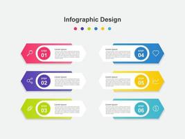 modelo de infográfico de negócios abstrato colorido de seis passos vetor