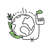 conceito de mudança climática de co2 energia verde o planeta sob a influência de emissões de gás ilustração vetorial isolada de doodle vetor
