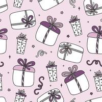 padrão perfeito de presentes de natal em fundo rosa vetor doodle conceito de natal