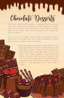 cartaz de vetor de padaria de sobremesas de chocolate