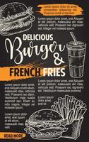 cartaz de esboço de menu de hambúrgueres de vetor de fast food
