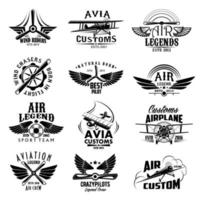 ícones de vetor de equipe de esporte de avião retrô de aviação
