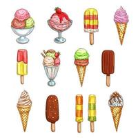 conjunto de ícones de desenho vetorial de sobremesas de sorvete vetor