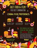 cartaz de vetor de menu de bistrô de cinema de fast food