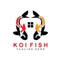 design de logotipo de peixe koi, vetor de peixe ornamental chinês de sorte e triunfo, ícone de peixe dourado da marca da empresa