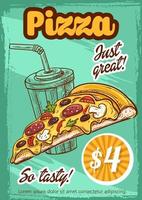 cartaz de esboço de vetor de menu de pizza de fast food