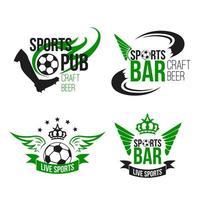 bar de futebol de ícones de bola vetorial ou pub de cerveja de futebol vetor