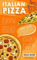 cartaz vetorial de fast food de desenho de pizza italiana
