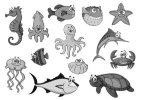 ícones de vetor de desenhos animados de peixes e animais oceânicos