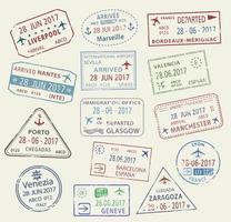 ícones vetoriais de selos de passaporte da cidade de viagens pelo mundo vetor