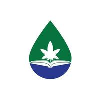 livro e modelo de logotipo de símbolo de conceito de forma de gota de maconha. adequado para a educação médica. vetor