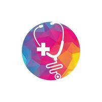 logotipo de saúde de vetor de saúde médica com símbolo de ícone de cruz e estetoscópio. logotipo da saúde cruzada