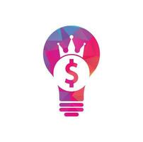 dólar rei bulbo forma logotipo projeta vetor de conceito. vetor de ícone de dinheiro da coroa.