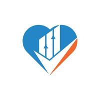 verifique o vetor de ícone de logotipo de forma de coração de finanças. marque o gráfico e o logotipo do gráfico.