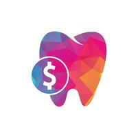 vetor de logotipo de dólar dental. ícone de vetor de moeda de dente e dólar. símbolo de poupança dental, ilustração do logotipo.