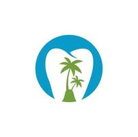 design de logotipo de odontologia de clínica odontológica. logotipo dental com o conceito de ilha tropical. vetor