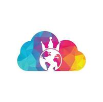 design de logotipo de vetor de conceito de nuvem de planeta rei. design de ícone do logotipo do rei do globo.