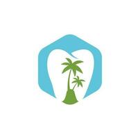 design de logotipo de odontologia de clínica odontológica. logotipo dental com o conceito de ilha tropical. vetor