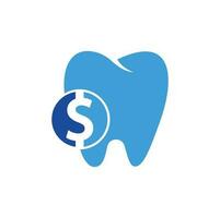 vetor de logotipo de dólar dental. ícone de vetor de moeda de dente e dólar. símbolo de poupança dental, ilustração do logotipo.