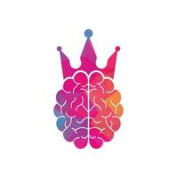 design de ícone do logotipo do cérebro da coroa. design de logotipo de vetor de rei inteligente. cérebro humano com design de ícone de coroa.