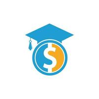 vetor de ícone de moeda de dólar de chapéu de formatura. ilustração de educação de investimento financeiro.