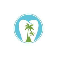 design de logotipo de odontologia de clínica odontológica. logotipo dental com o conceito de ilha tropical. vetor