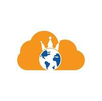 design de logotipo de vetor de conceito de nuvem de planeta rei. design de ícone do logotipo do rei do globo.