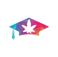 educação e design de logotipo de cannabis. boné de formatura e modelo de ícone de logotipo de maconha. vetor