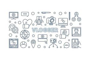 vlogger vector ilustração horizontal criativa em estilo de linha fina