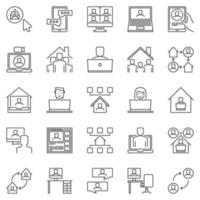 conjunto de ícones de linha de trabalho em casa - sinais de trabalho remoto ou freelance vetor