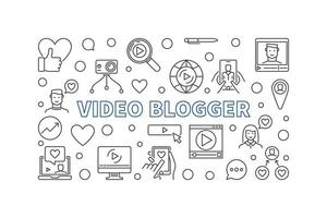 ilustração horizontal de contorno de conceito de vetor de blogueiro de vídeo
