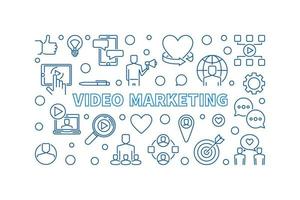 ilustração horizontal de linha fina de vetor de conteúdo de marketing de vídeo