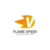 letra v design de logotipo de vetor de velocidade de chama