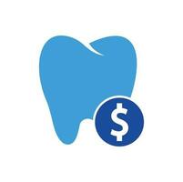 vetor de logotipo de dólar dental. ícone de vetor de moeda de dente e dólar. símbolo de poupança dental, ilustração do logotipo.