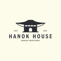 hanok house design de ilustração de logotipo de vetor vintage, arquitetura tradicional coreana