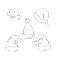 conjunto de ilustração de arte de linha de chapéu de papai noel vetor