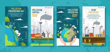 dia nacional de prevenção da poluição histórias de mídia social desenhos animados ilustração de modelos desenhados à mão vetor