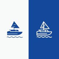 barco navio linha de país indiano e ícone sólido de glifo linha de banner azul e banner azul de ícone sólido de glifo vetor