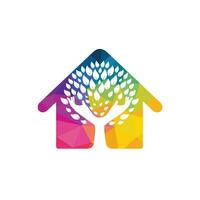 árvore de mão verde criativa e design de logotipo de casa. logotipo natural de cuidados domiciliares. vetor